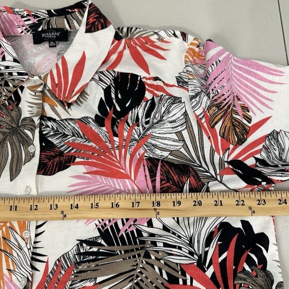 Bexleys Woman Shirt Dress Size XL Tropical Palm Print Cotton Modal Blend Beach - Picture 7 of 9